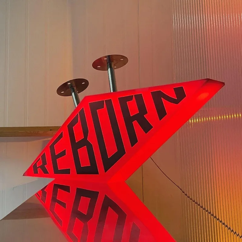 

Customized double-sided signage with angular acrylic light box hanging in the aisle