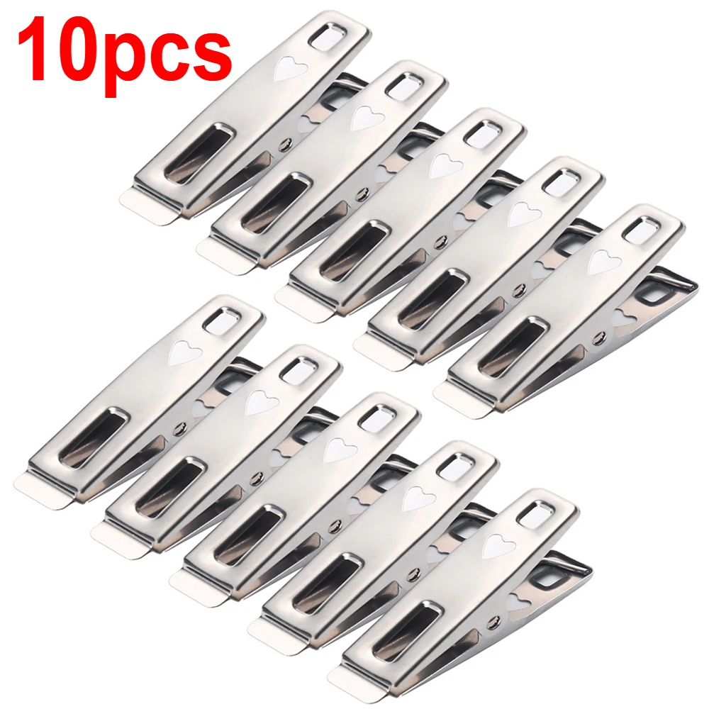 10/1PCS Multipurpose Stainless Steel Clothes Pegs Non-slip Waterproof Clips Package Sealing Clamp Towels Socks Household Storage