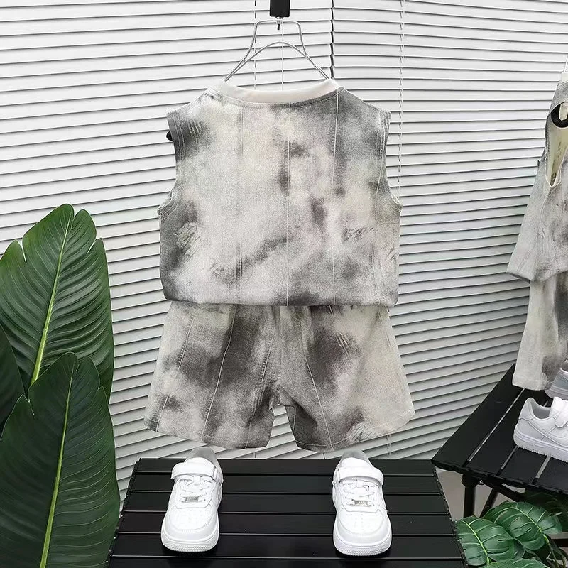 الصيف أكمام القطن دعوى شخصية التعادل صبغ Vset + قصيرة 2 قطعة طفل الفتيان الفتيات ملابس رياضية الاطفال الملابس بوتيك الكورية
