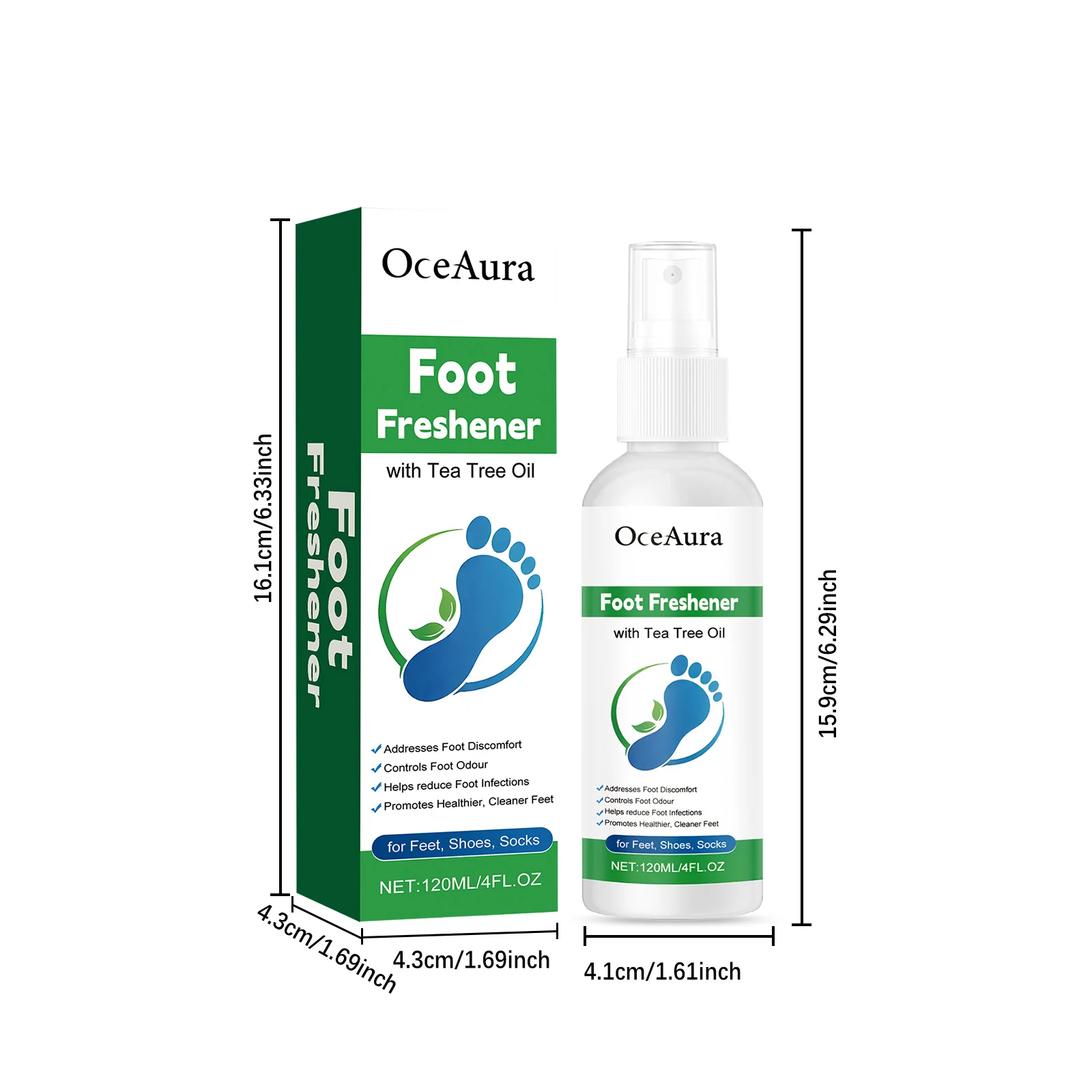 OceAura Foot Freshener Spray with Tea Tree Oil Deodorizing Sweat Absorbing Odor Eliminating Moisturizing Refreshing Foot Spray view 3