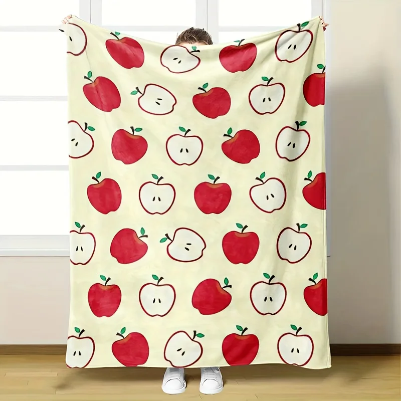 Red apple with green leaf pattern Flannel printed blanket suitable for all seasons suitable for living room office sofa travel