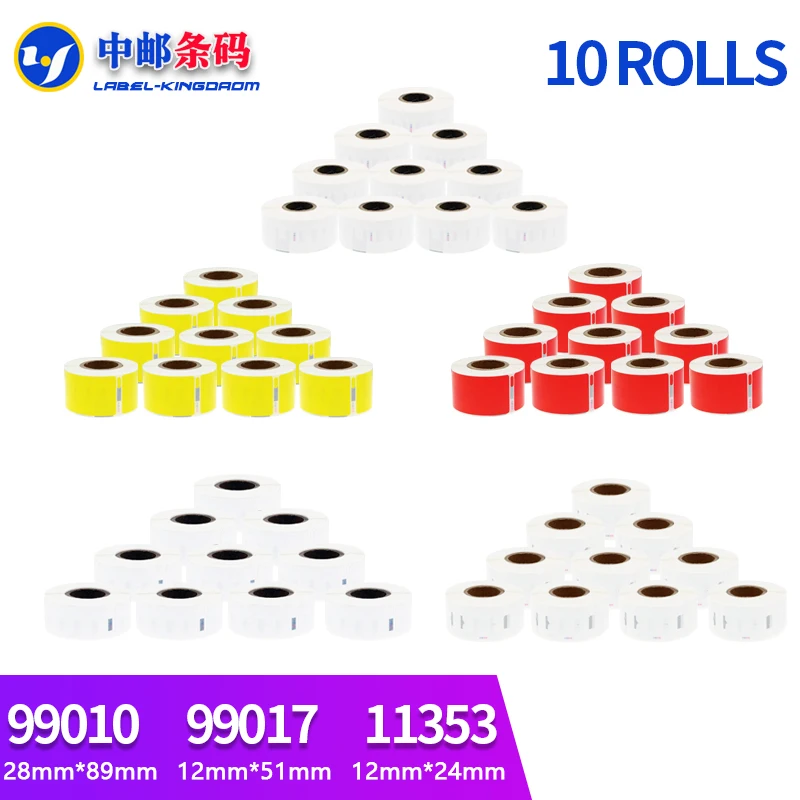 10 Rolls Dymo  99010/99017/11353 Compatible Label 28X89mm/21.5X51mm/12*24mm for LW450Turbo Thermal Printer