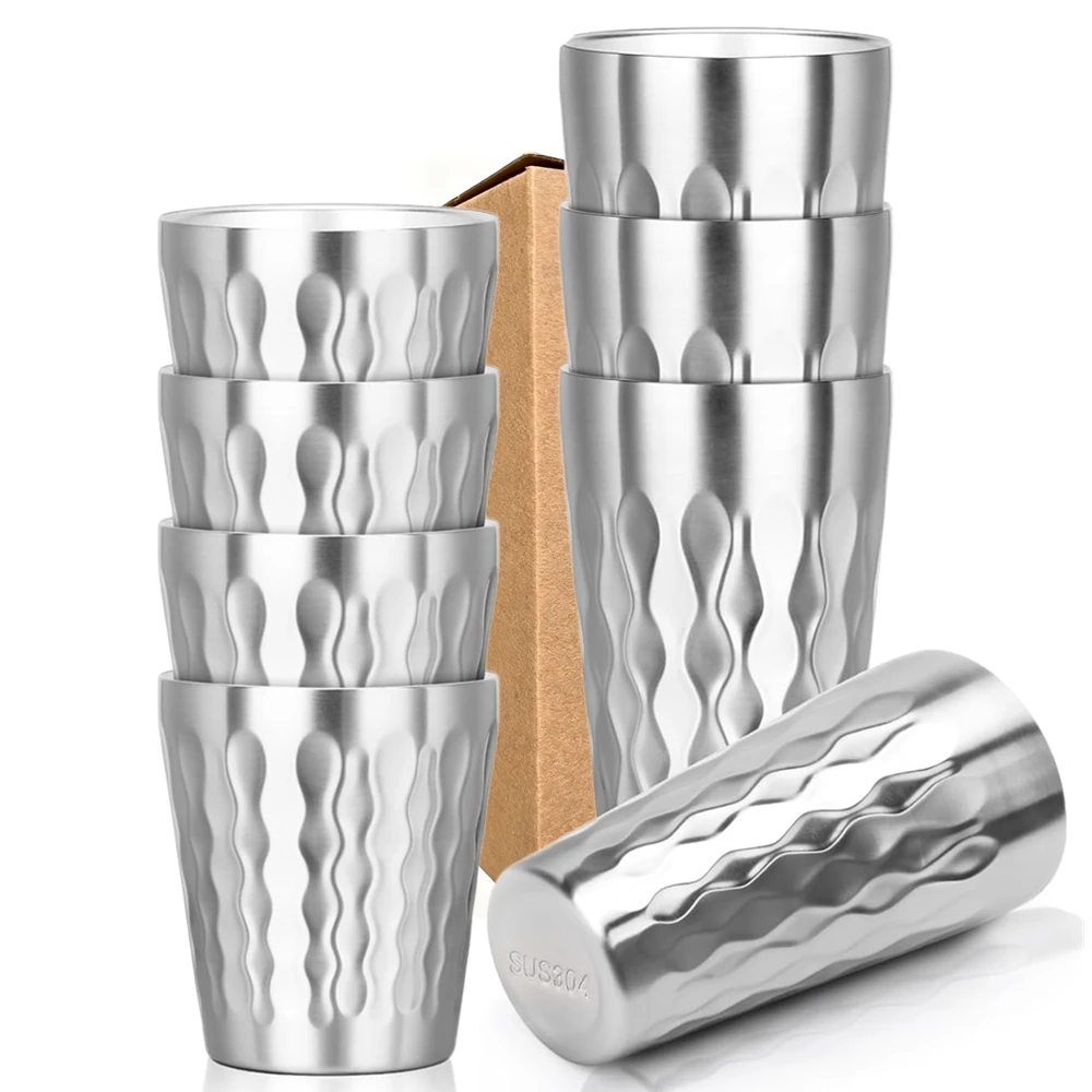4 Pack Stainless Steel Cups 450ml 300ml Double Wall Metal Stackable Insulated Coffee Mug Glasses for Home Restaurant Party