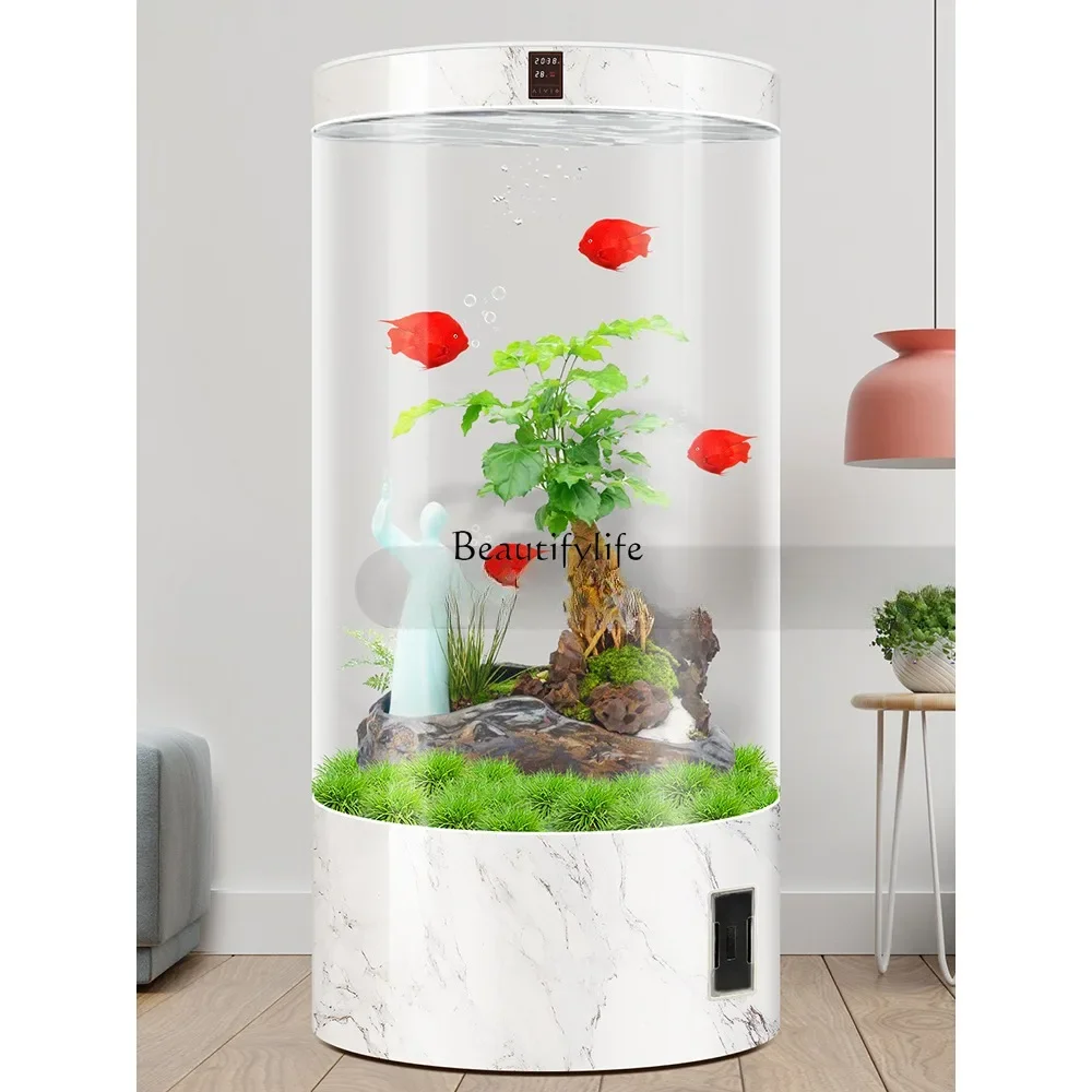 Living Room Cylindrical Fish Tank Medium and Large Full round Glass Aquarium Smart Home Floor