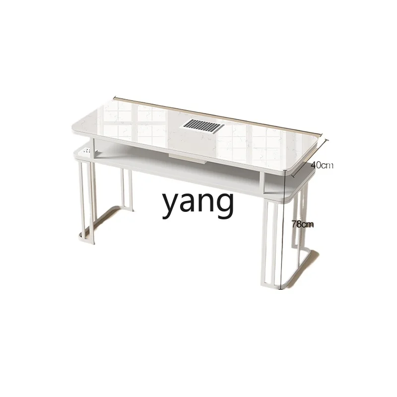 Yjq Cream Style Nail Table and Chair Suit Marble with Socket Single Double Three-Person Combination Full Set