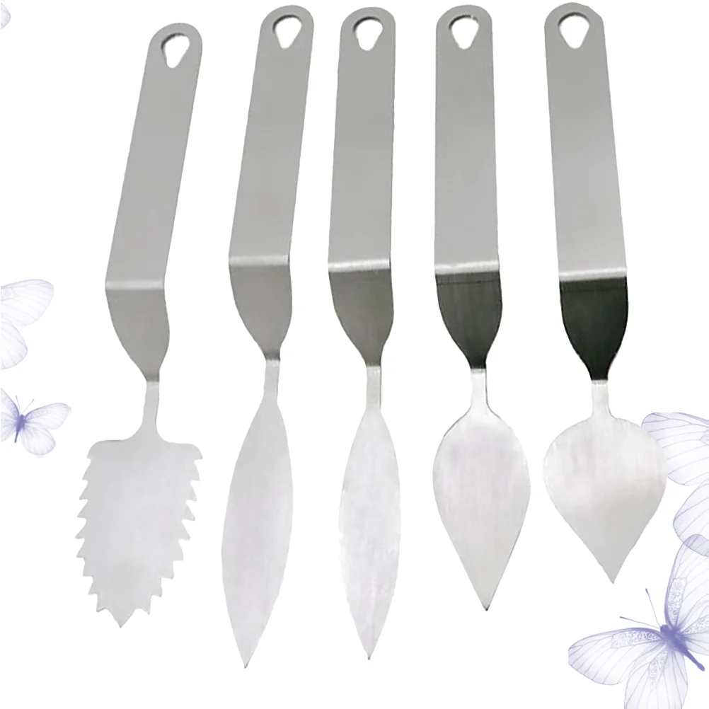 

5 Pcs Angled Cake Icing Spatula Chocolate Leaf Decorate Mousse Baking Tool Silver