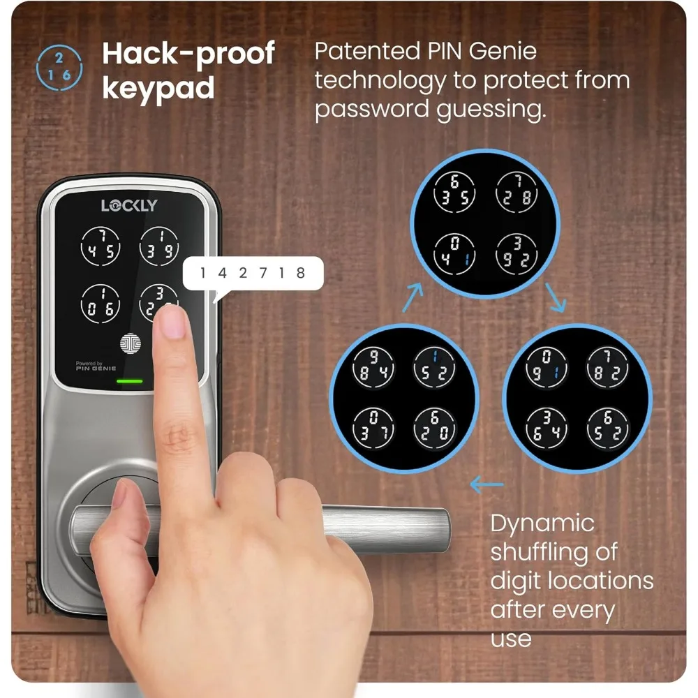 Inteligentny zamek do drzwi Secure Pro Smart Lock Wi-Fi, bezkluczykowy zamek z cyfrową klawiaturą, biometryczny czujnik odcisków palców 3D do drzwi wejściowych z klamką, Vo