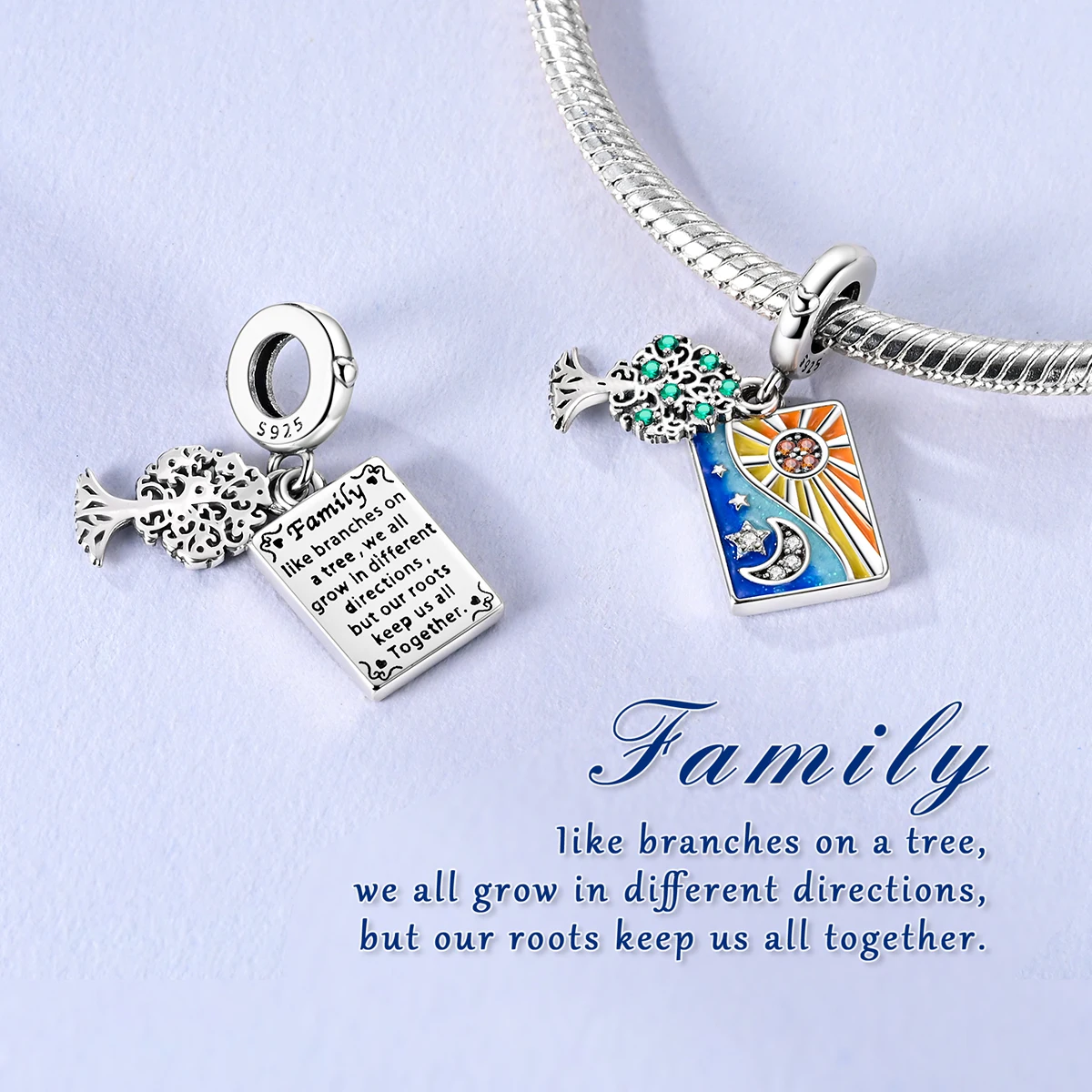 Original 925 Sterling Silver Charms Colorful Moon Family Tree of Life Pendant Fit Original Bracelet For Women DIY Jewelry Gift