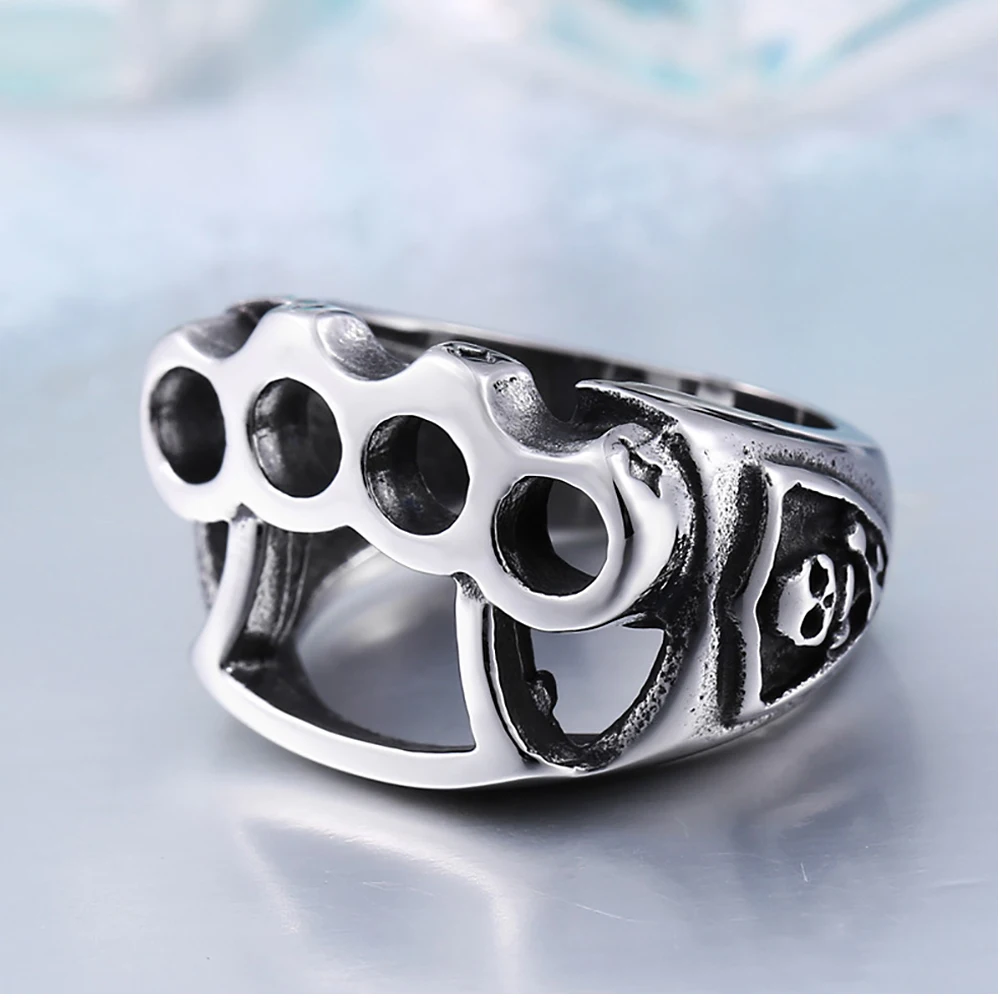 High Quality Stainless Steel Fight Boxing Knuckles Ring Punk Biker Skull Rings For Men Unique Personality Jewelry Gift Wholesale
