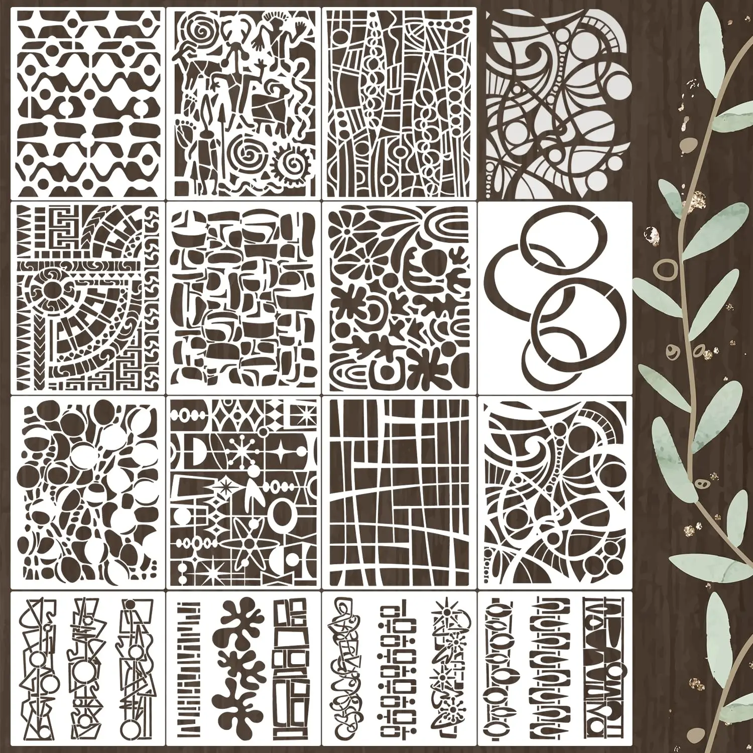 1PC 20x20cm 4PCS + 20x25cm 11PCS Stencil Templates Reusable Square Rectangle Painting DIY Wall Wood Fabric Art