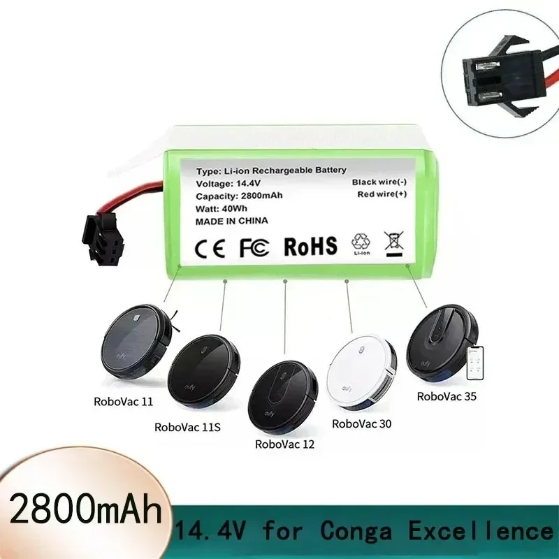 Batería de Repuesto de 14.4V 2800mAh 4S1P para Conga Excellent 990 1090 1790 1990 Deebot N79S N79 DN622 Robovac 11 Tesvor X500