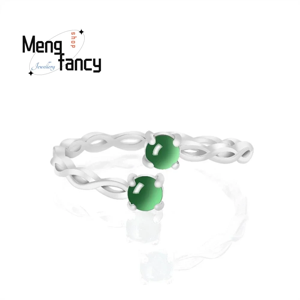 S925 Silver Inlaid With Natural A-goods Jadeite Azure Jade Flower Ring Simple Exquisite Elegant Sexy Young Girls Fashion Jewelry