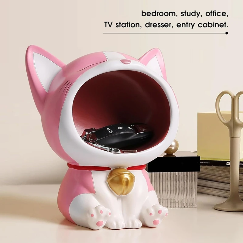 Cute Cat Statue For Candy Dish, Indoor Decor With Laughing Big Mouth Clearance For Key Or Accessories Storage Work