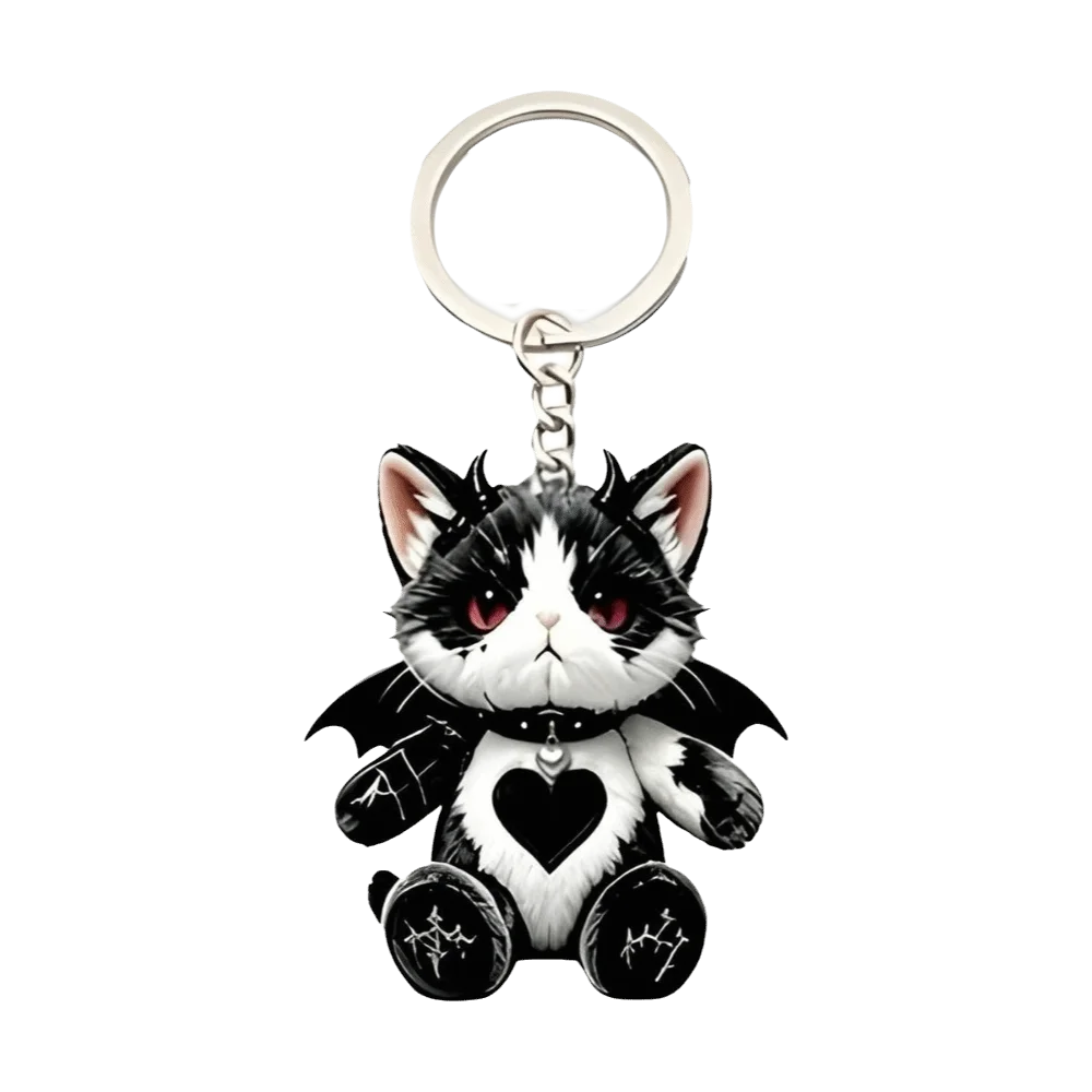 Spooky Design Acrylic Wounded Cat Keychain 2D Flat Halloween Gothic Cat Keychain Ornaments Dark Style Bag Charm Gifts