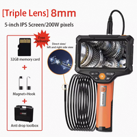 1080P HD 200W pixels 8mm Triple&Dual lens Industrial Endoscope Camera 5.0'' ISP Screen with LED Light Car Pipeline Inspection