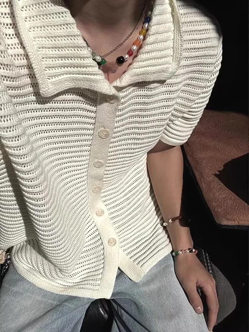 

Мужская футболка Cleanfit в стиле ретро, ажурная, вязаная, из ледяного шелка, с коротким рукавом, свободного кроя, летняя, охлаждающая, легкая, цветная