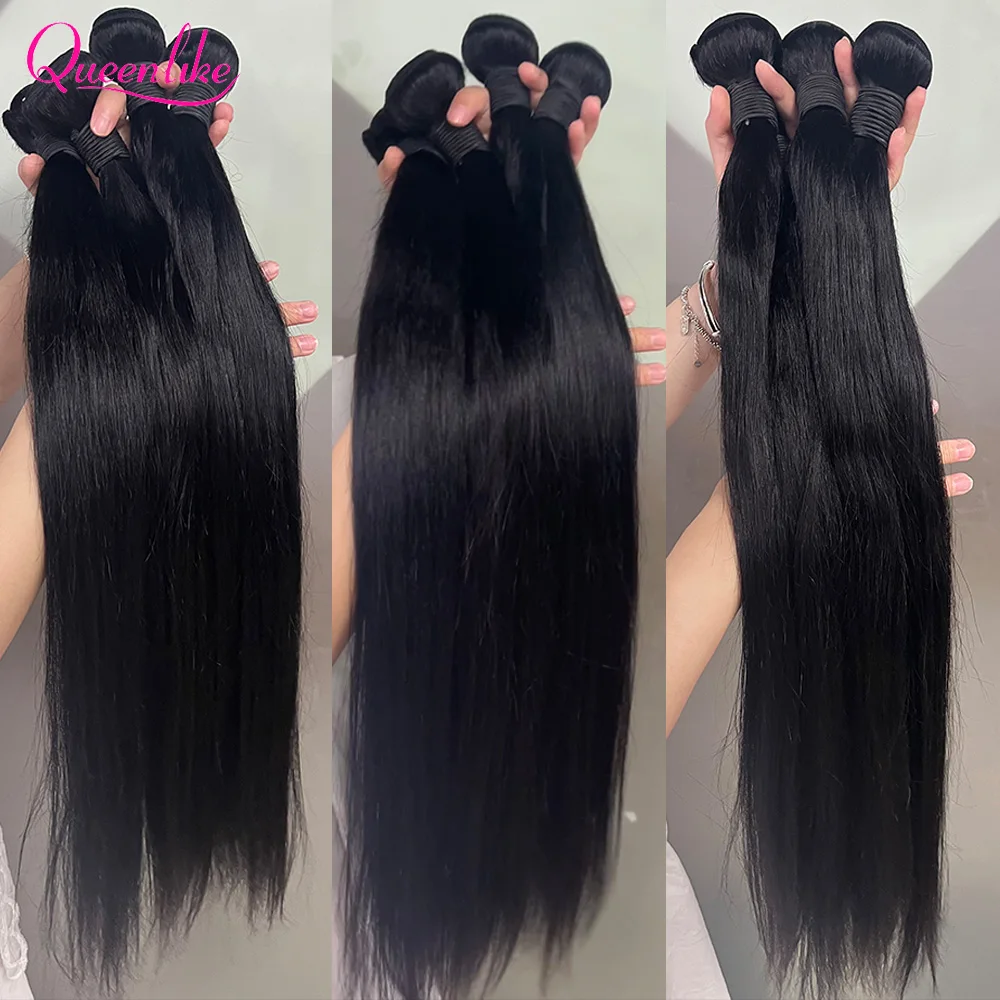 Queenlike 26 بوصة حزم الشعر البشري ضفيرة شعر برازيلي حزم مستقيمة الشعر البشري 1/3/4 قطعة تمديد شعر ريمي للنساء