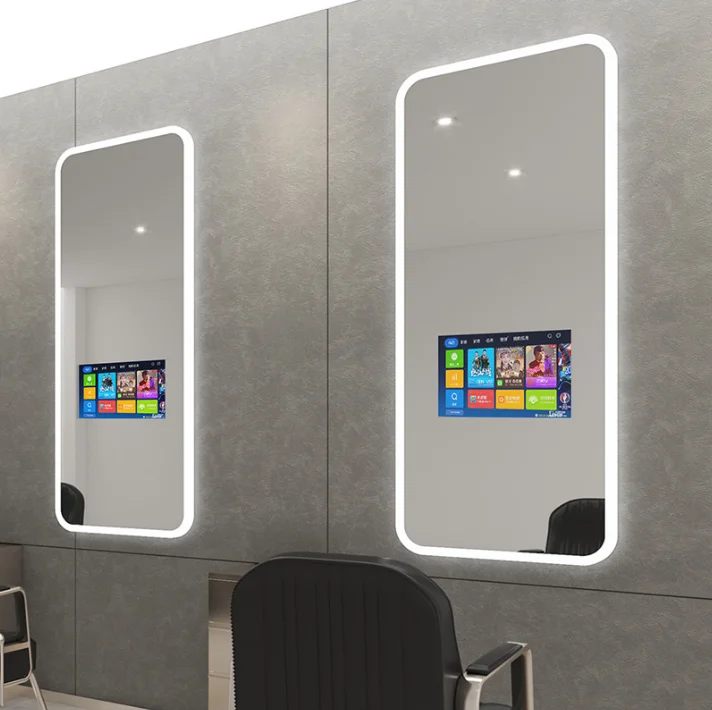 Simple Barber Shop Mirror Room Hair Salon Dedicated To Internet Celebrity Mirrors With TV And Lights Hanging On The Wall