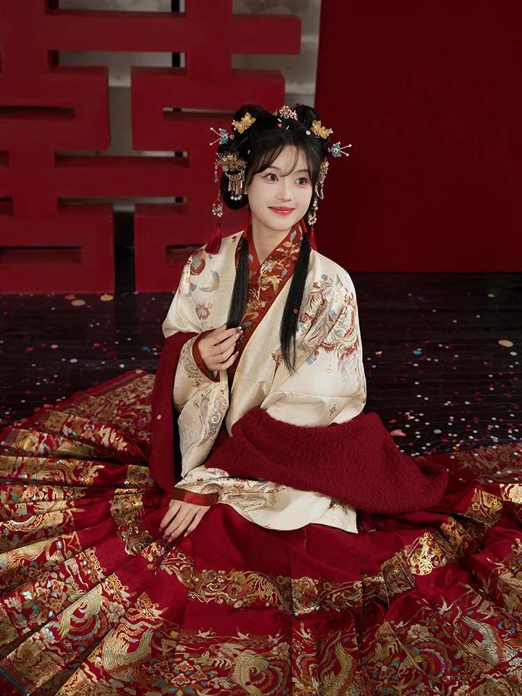 

July Evening Original Hanfu Lianhen Pipa Sve Cross over Face Skirt Women Knitted awl Autumn 2024 Polyester Fiber