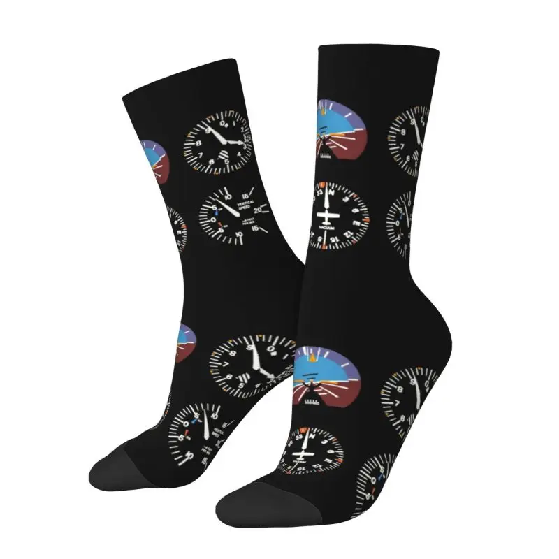 Cockpit Six Dials Flight Simulator Pilot Mens Crew Socks Unisex Cute 3D Printed Airplane Aircraft Dress Socks