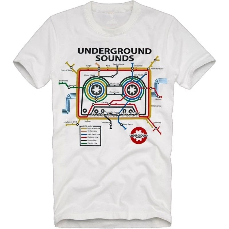 Camiseta informal de algodón para hombres, ropa de calle con cinta de Cassette de música de la vieja escuela, mapa del metro, Dj, Hip Hop