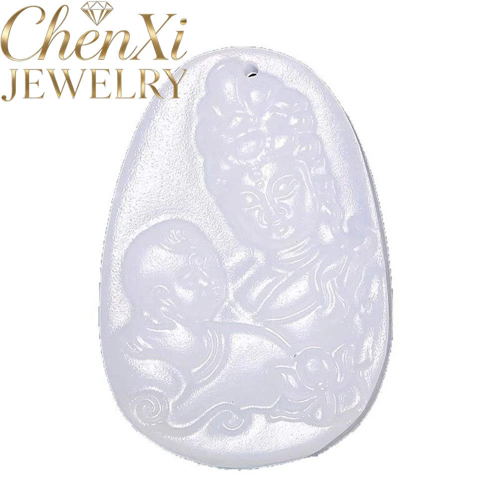 

High-end Natural Hetian White Jade Pendant Of Avalokitesvara Bestowing Children Luxury Quality Fashion Fine Jewelry Exquisite