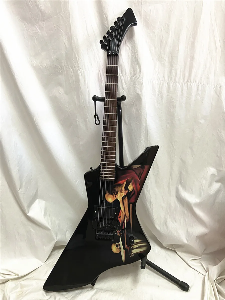 Custom saint jerome writting caravaggio Special Black light Double shake electric Guitar Mahogany body Free shipping