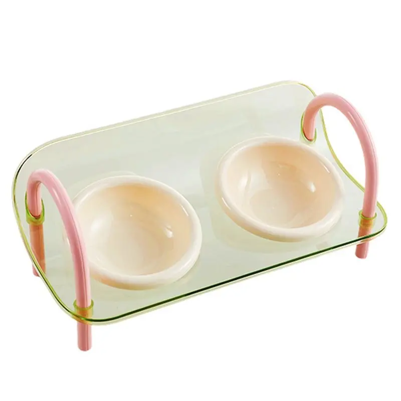 

ABGH-Double Bowls Pet High Footed Bowl Adjustable Height Non-Slip Elevated Feeder Bowl Anti-Flip Protection Cervical Spine