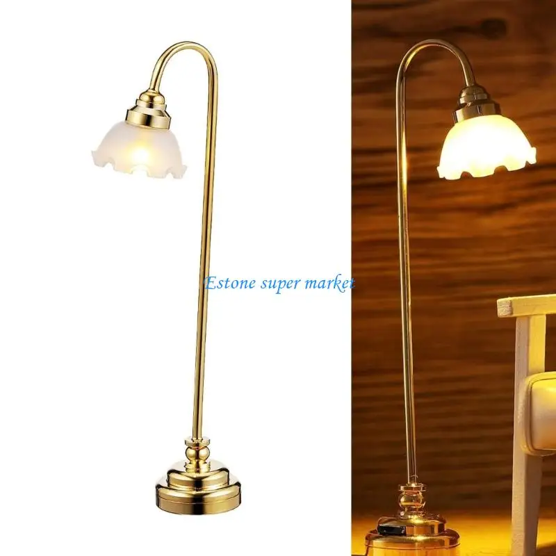 

090B Mini LED Battery Operated Flower Lamp For 1/12 Dollhouses Scene Metal Glass Decoration Accessory