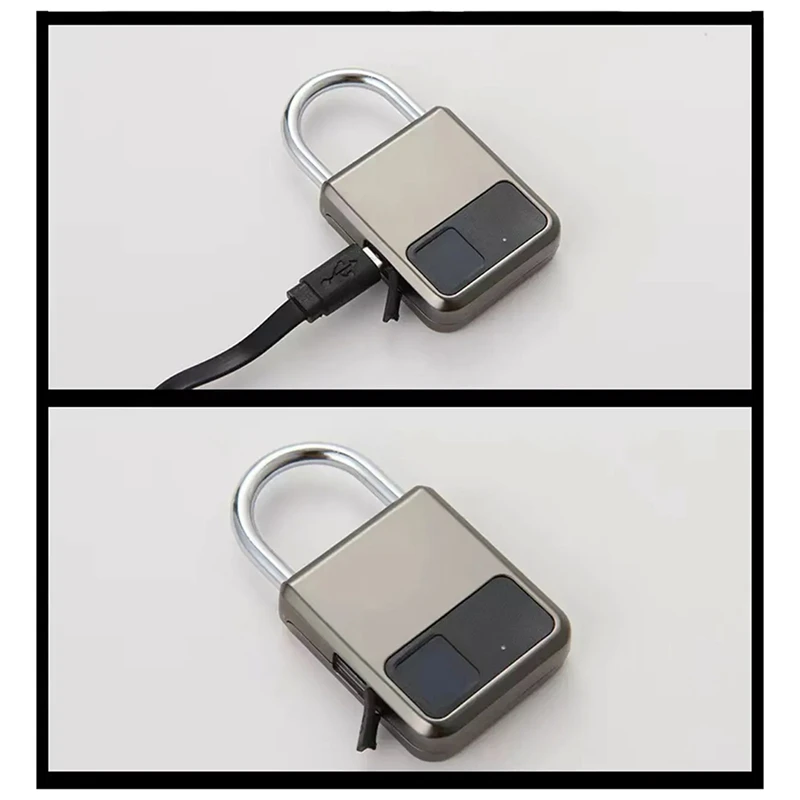 Smart Portable Fingerprints Tuya APP Pad Lock With USB Key Support For Emergency Easy To Use (Grey)