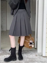 Gray Pleated A-Line  Skirt Women's High Waist Slimming Anti-Light Summer New Style Commuter Korean Version Academy Style