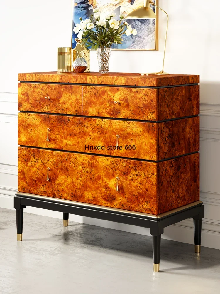 

Italian solid wood high-grade decorative chest, living room storage partition integrated ash tree tumor pattern