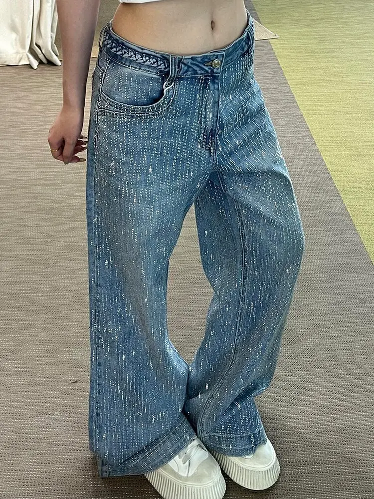 

American Plus Size Spicy Girl Starry Sky Patchwork Jeans, Women'S Shiny And Sparkling Bf Loose Hanging Floor Pants
