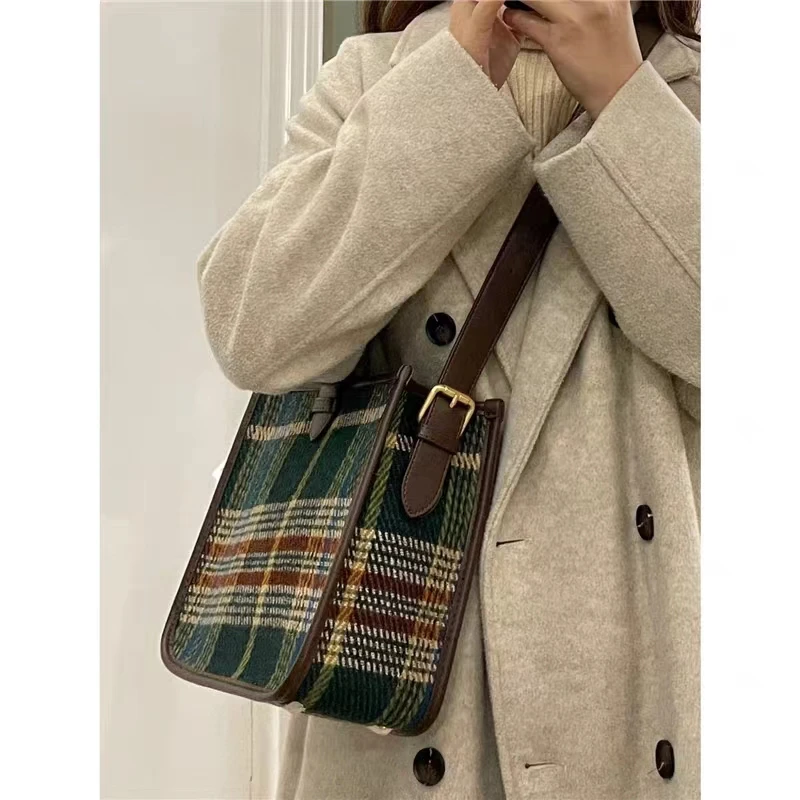 Retro Plaid Square Women\'s Crossbody Bag Fashion Sweet Casual Female Shoulder Bags Casual Vintage Ladies Handbags Purse Tote