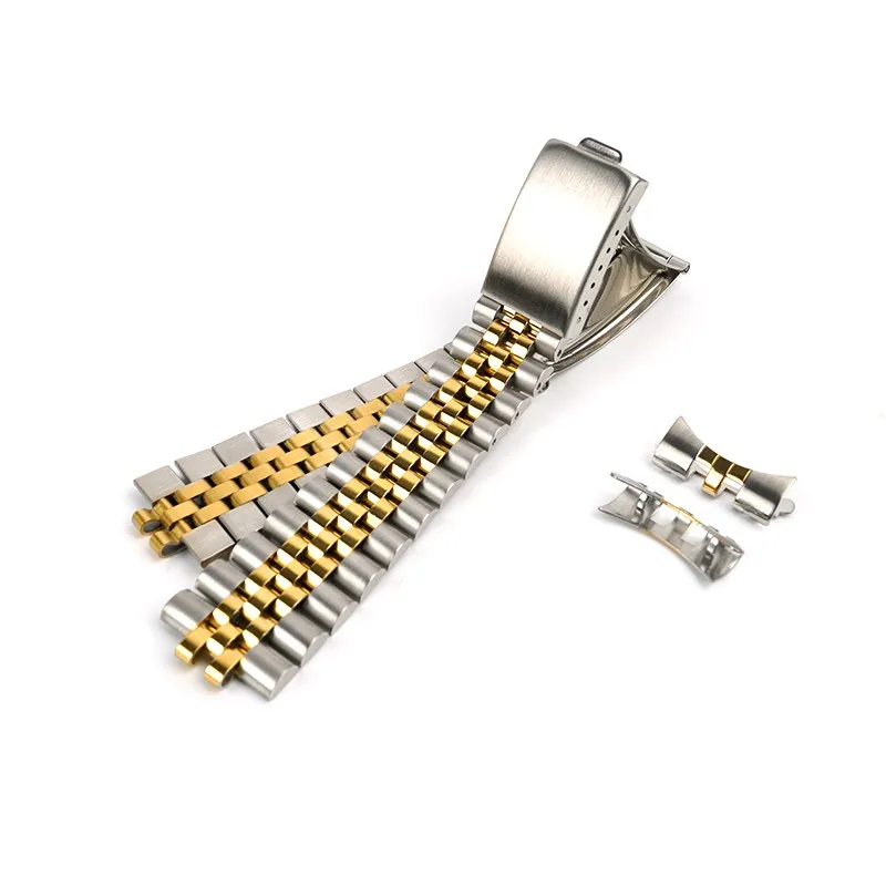 Jubilee 18mm 19mm 20mm 316L Stainless Steel 2 Tone Gold Curved End Watch Strap Band Bracelet Fit for RLX SKX Watch