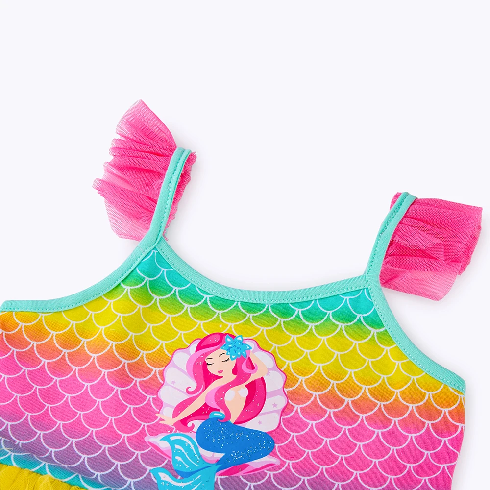 DXTON Baby Mädchen Sommerkleidung Meerjungfrau Trägerkleid Kinder Prinzessinnenkleider Cartoon Mesh Patchwork Kinder Mädchen Schulparty Outfits – Detail 4