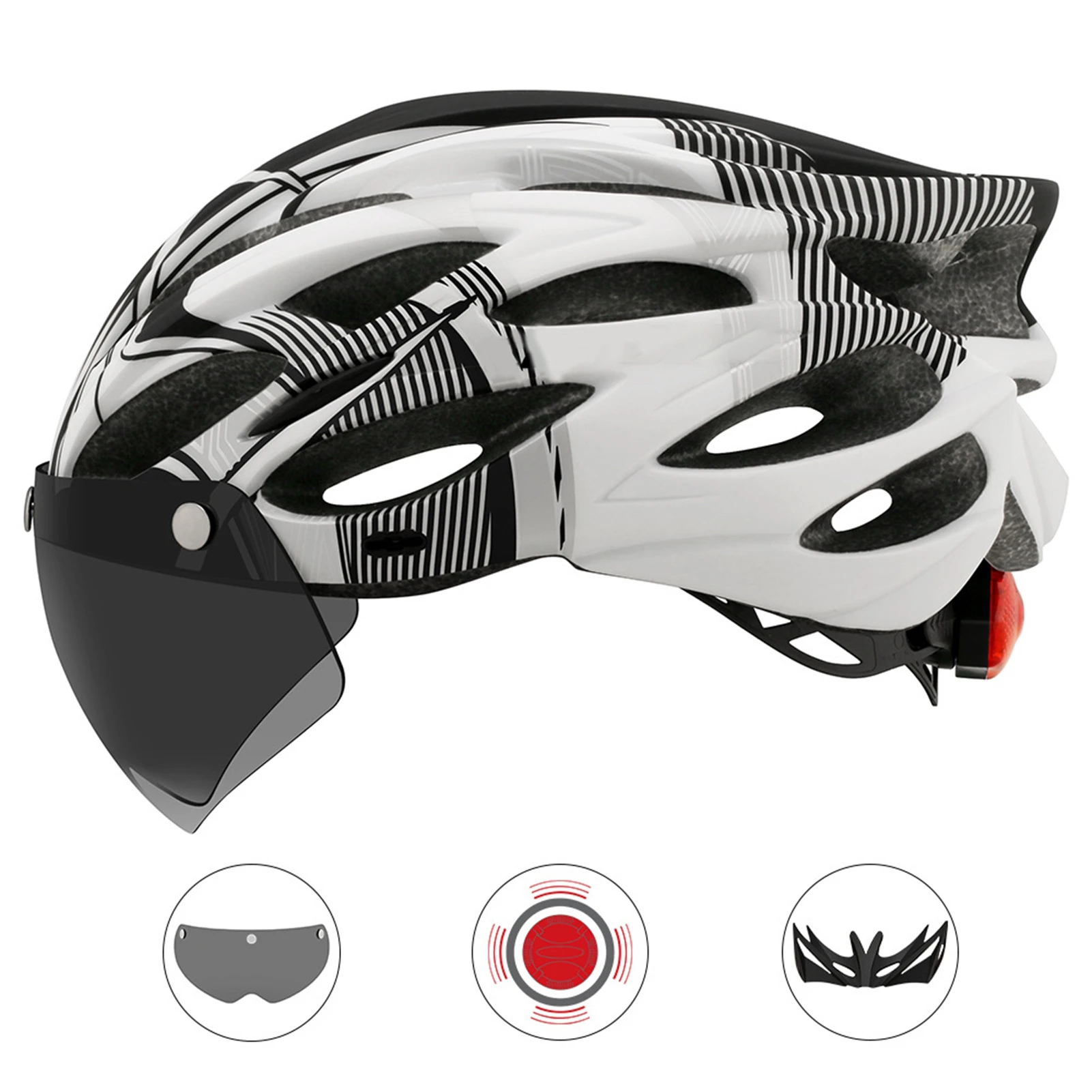 Cairbull Road Mountainbike-helm met vizier en rand, achterlicht, fietshelm, fietsequipment