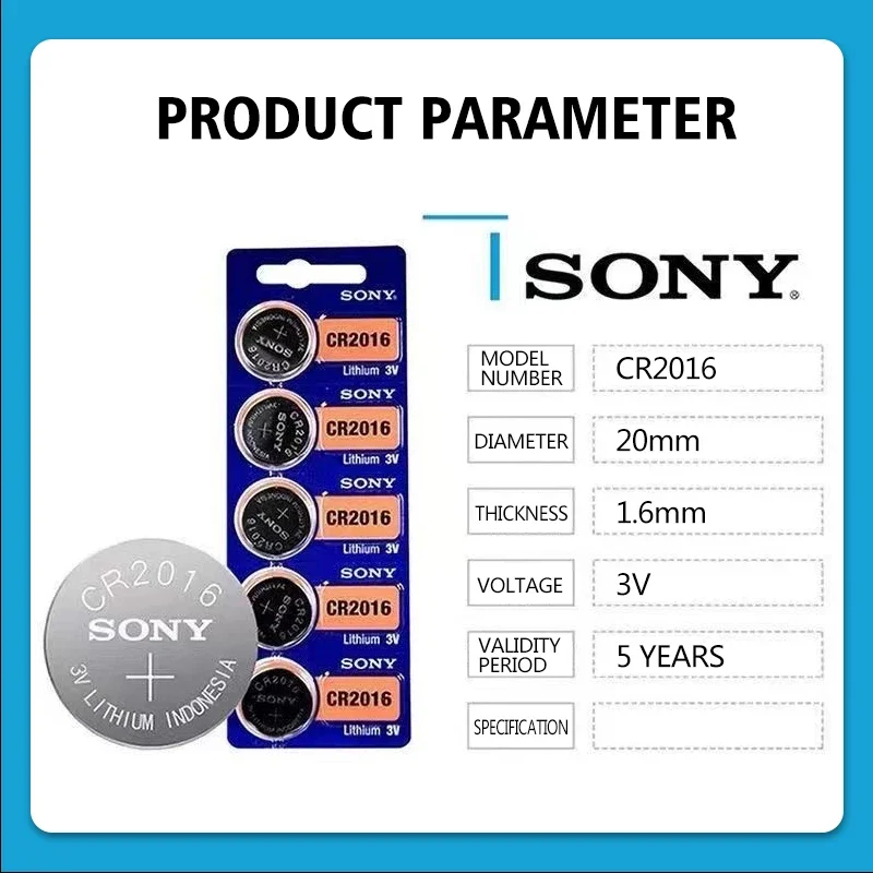 Sony-bateria de iões de lítio com luz LED, controle remoto brinquedo para relógios eletrônicos, original, CR2032, CR2025, CR2045, CR2016, 5PCs