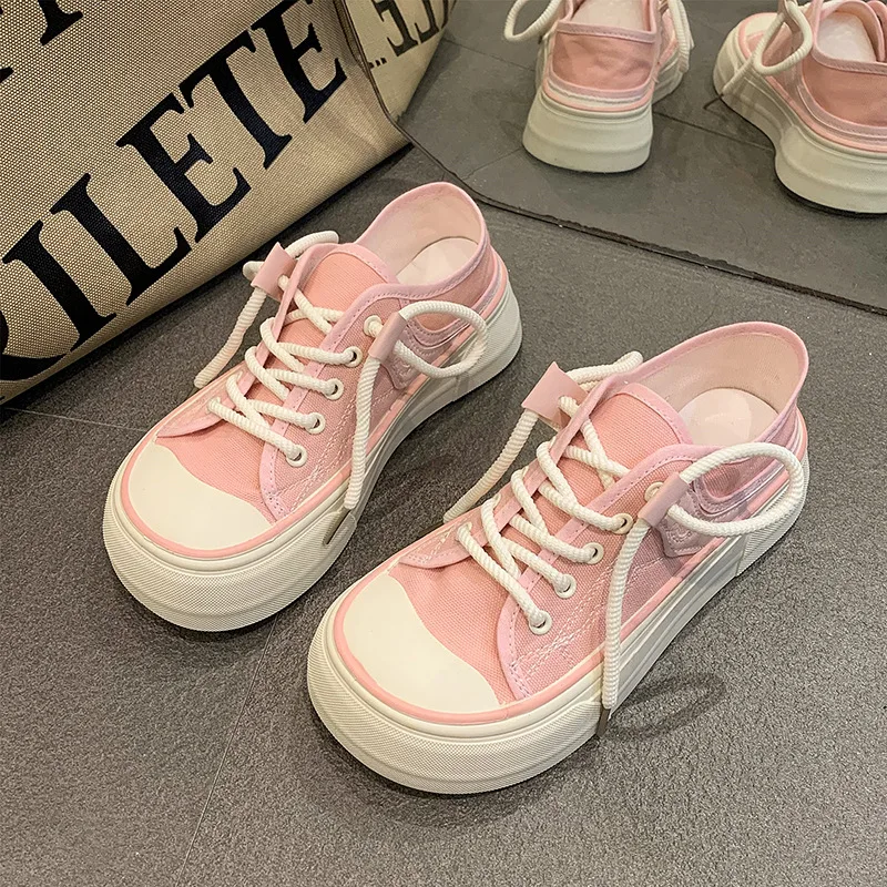 Cute Big Head Canvas Shoes Spring Women Sneakers Two Wear Thick Bottom Board Shoes Retro Students Tennis Sport Shoes Zapatillas