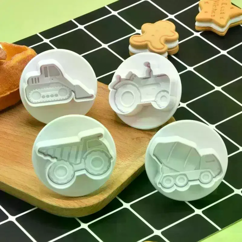 4pcs 3D Car Plane Cookie Cutter Biscuit Mold Train Vehicle Transportation Baking Stamp Press Plunger Sugarcraft Fondant Cutters
