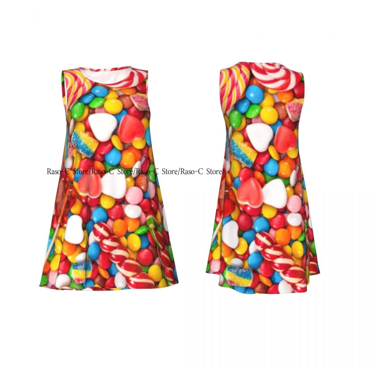 Vestido feminino verão casual camiseta vestidos praia cobrir pirulitos coloridos vestido regata doce