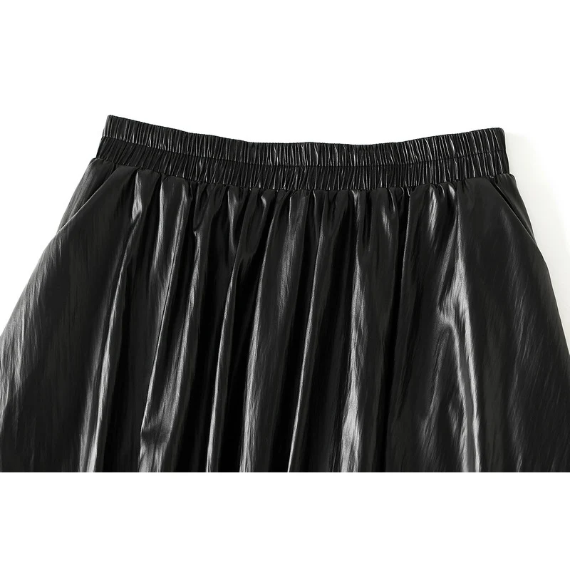 Falda Retro de PU para mujer, falda acampanada de cintura alta, moda coreana, faldas negras que combinan con todo, otoño e invierno