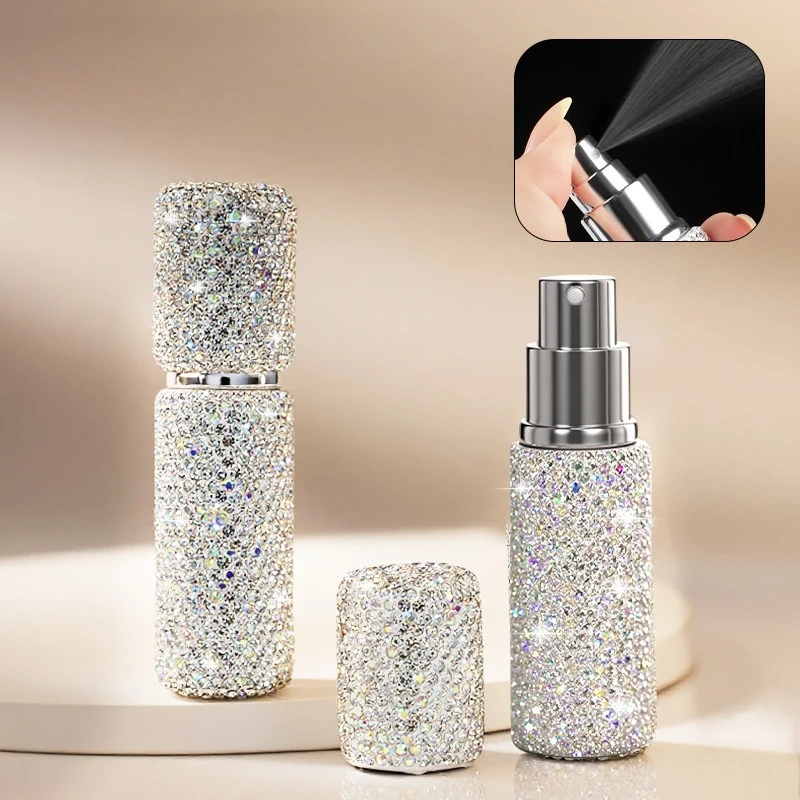 5PCS Glitter Rhinestone Perfume Atomizer 10ml Portable Refillable Spray Container Travel Cosmetic Accessory for Daily Outing