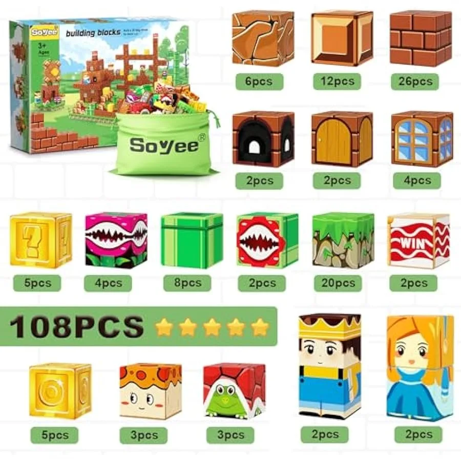 108PCS Magnetic Blocks Building Toys - Build Mine Magnet World Game Adventure Set 1'' Magnet Building Blocks Cubes Boys Girls T