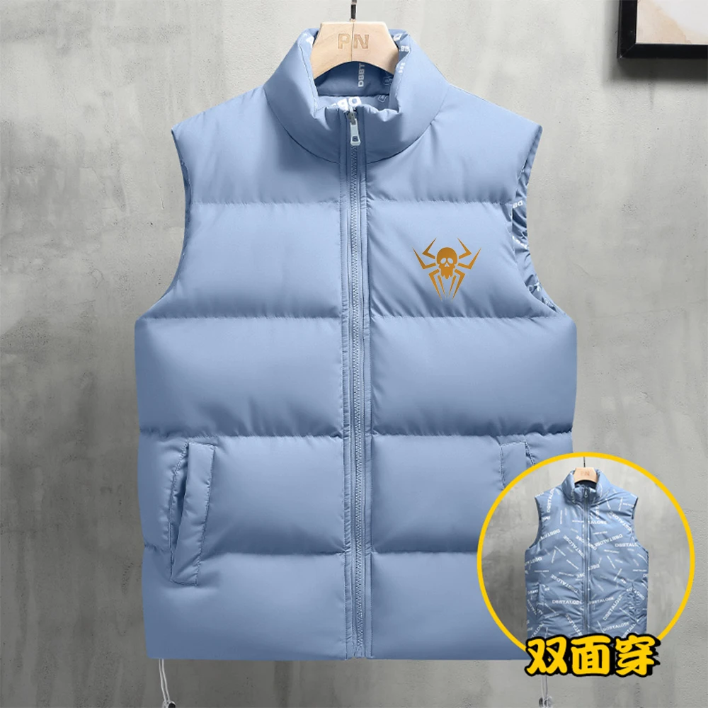 Double sided down cotton vest for men's autumn and winter new fashion jacket vest windproof stand up collar thickened warm vest