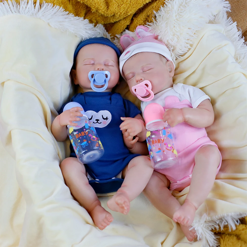 19-Zoll-Zwillinge, wiedergeborene Babypuppen, LouLou, Geburtstagsgeschenke für Mädchen und Jungen, lebensechte Silikon-Vinyl-Neugeborene, 3D-Haut, sichtbare Adern, DIY-Spielzeug