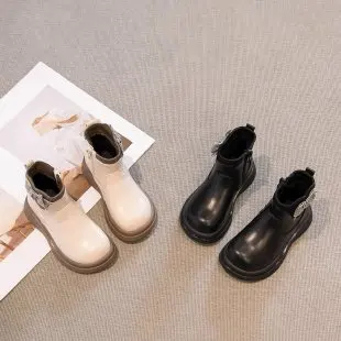 

Осенне-зимние короткие кожаные сапоги для девочек, детские утолщенные бархатные сапоги принцессы в Корейском стиле, хлопковые сапоги для девочек на кружевной мягкой подошве