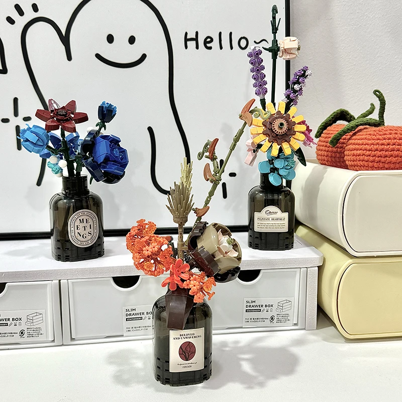 Bros Block Domestic Mini Stacking Building Blocks Flower Bouquet Assembly Creative Desktop Decor for Girls