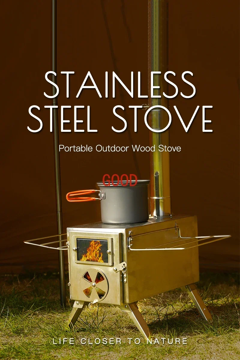 New Design  Light Stainless Steel Burning Family Portable Stove Outdoor Camping Wood Stove