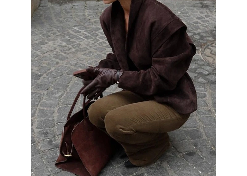 Solid Color Lapel Waist Cinched Slim Fit Spliced Jacket 2025 Autumn New Jacket